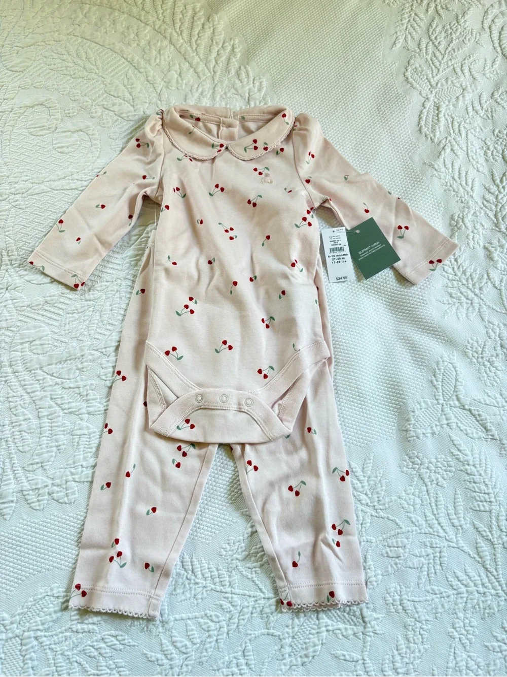 NWT Baby Gap cherries print pink bodysuit & pants set 6-12 mos